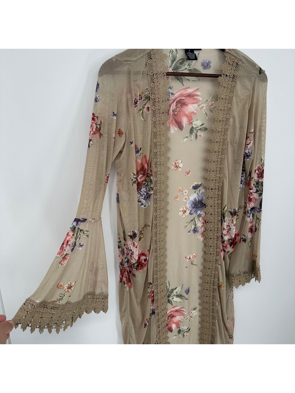 Floral Lace Duster Cardigan Bell Sleeve Romantic Boho Polly & Esther